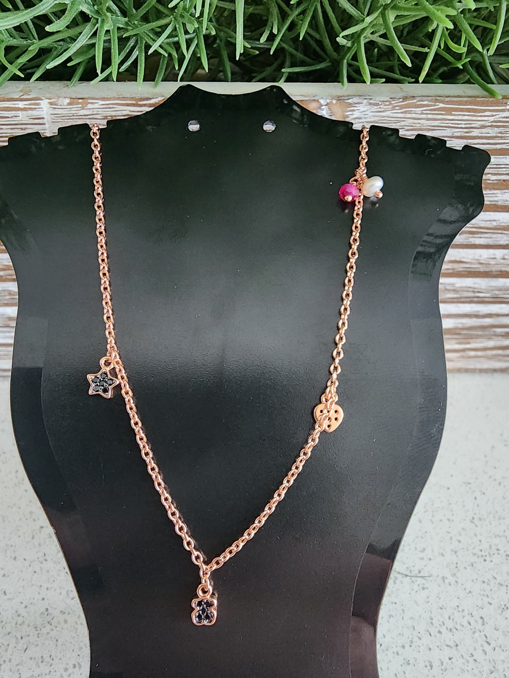 Tous Rose Gold Charm Necklace with Pink Accent